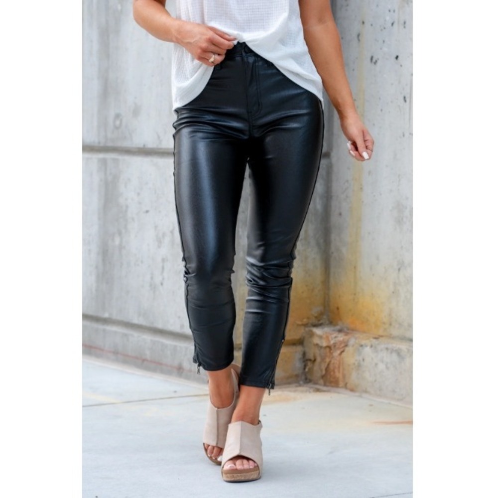 KANCAN Pleather High Rise Legging Skinny Pants Womens 7/27 Black Faux Leather